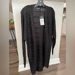 Ralph Lauren open fisherman rope Knit cardigan sweater, size small, black